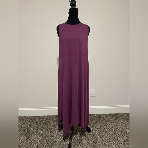Eileen Fisher Dresses & Skirts - Eileen Fisher Sleeveless Plum high neck hankerchef hem midi Dress XS Resortwear